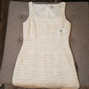 White Tahari. White dress with rainbow stiching.